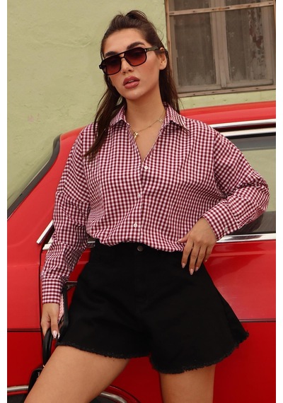 Madmext Bordo Pötikareli Uzun Kollu Kadın Gömlek Mg2386 Bordo