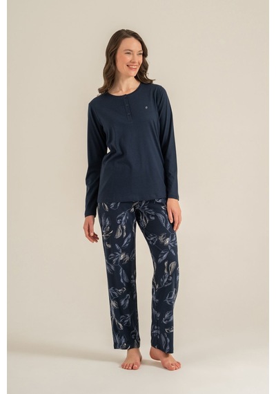 Pierre Cardin Kadın Leaves Lacivert Uzun Kol Pijama Takım Pc9258-s-v1 Pc9258-s-v1