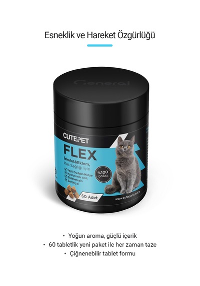 Cutepet Flex Kedi Eklem Ve Kemik Sağlığı Tableti 60 Adet Glukozamin Kondroitin Msm Destekli