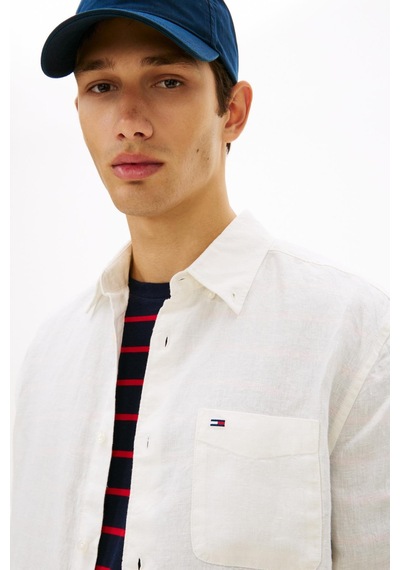 Tommy Hilfiger Tjm Erkek Regular Ekru Keten Gömlek-15173 Tommy Hilfiger Tjm Erkek Regular Ekru Keten Gömlek-15173