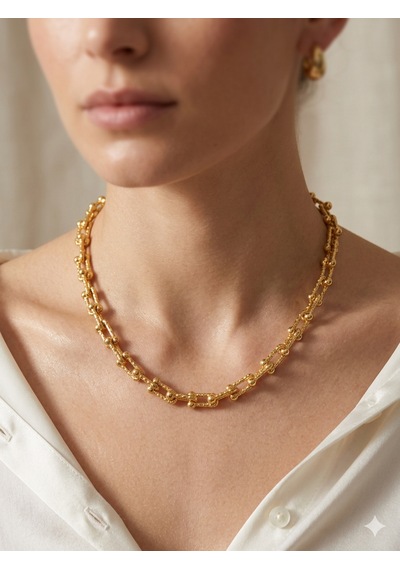 Kadın Birbirine Geçmeli Model Kendinden Desenli Gold Renk Çelik Kolye
