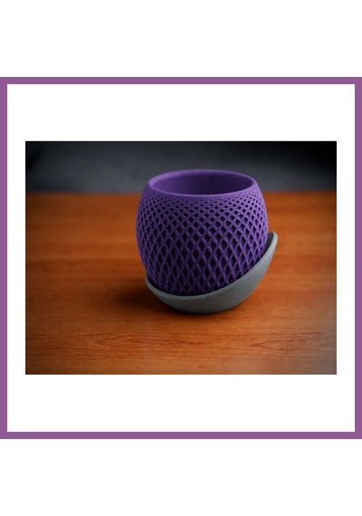 Bezos 3d Baskı Küre Saksı - Kafes Dokulu İki Parçalı Dekoratif Saksı - Mor-gri Rengaren Standart 99096579