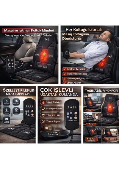 Hymark Isıtmalı Titreşimli Masaj Minderi Ev Araç Ofis Kumandalı Koltuk Masaj Aleti