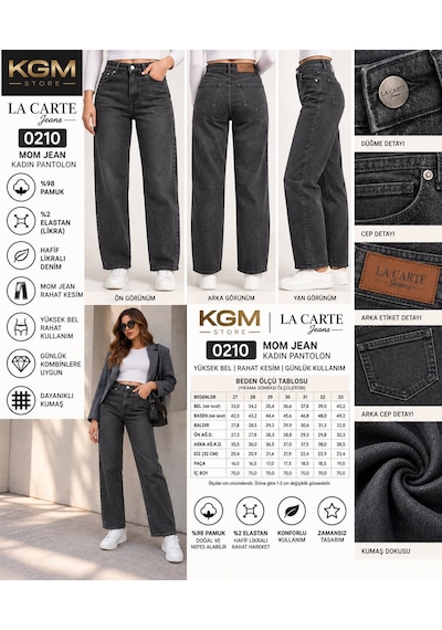 La Carte Mom Jean Lycralı Kadın Kot Pantolon 0210-27/33 Füme