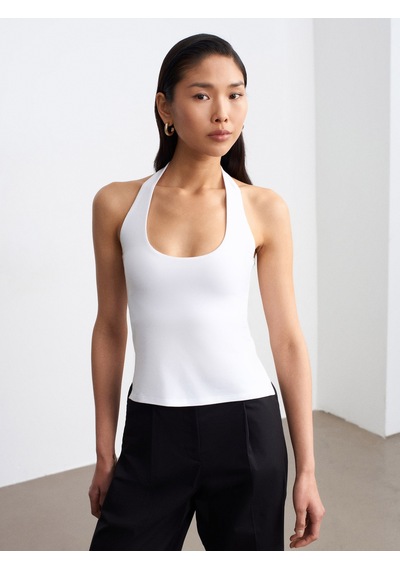 Dilvin 32726 Halter Yaka Top-beyaz