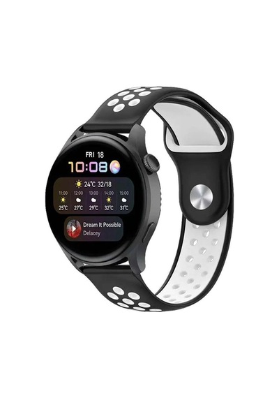 Watch 22mm Spor Delikli Kordon - Siyah-beyaz