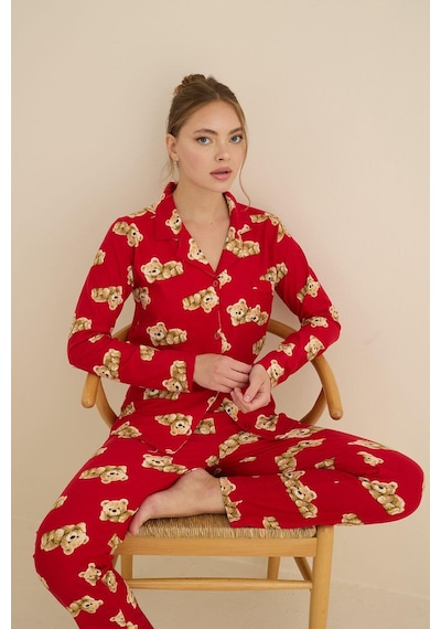 Mutlu City Kadın Soft Kumaş Düğmeli Gömlek Yaka Yüksek Kalite Yılbaşı Pijama Takımı 3026 Kırmızı Ayıcık Mutlu City Kadın Soft Kumaş Düğmeli Gömlek Yaka Yüksek Kalite Yılbaşı Pijama Takımı 3026 Kırmızı Ayıcık
