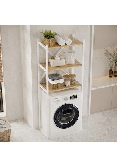 Braga Metal 3 Çamaşır Makinesi Üstü Düzenleyici Raf Beyaz Banyo Düzenleyici Dolap Beyaz - Çam