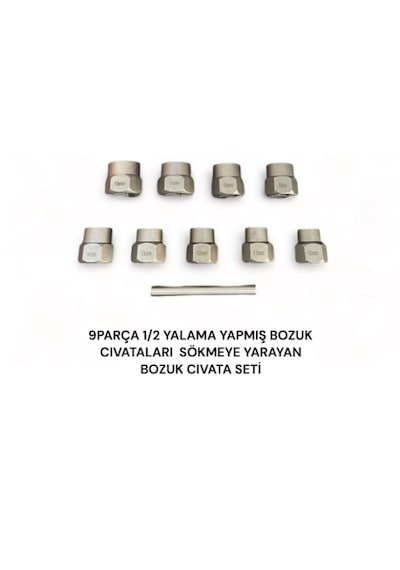10 Parça 1/2" Yıpranmış Cıvata Ve Bozuk Somun Sökme Lokma Seti 1