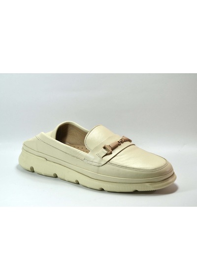 Onlo Ayakkabı Fr.404 Deri Bej Ortopedik Loafer Kadın Ayakkabı Bej