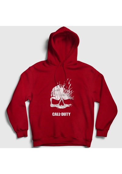 Presmono Unisex Skull Call Of Duty Kapüşonlu Sweatshirt Kırmızı