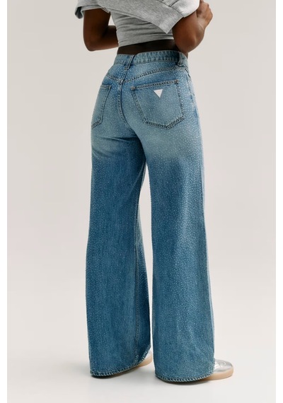 Guess Alba Rhinestones Loose Fit Kadın Jean Pantolon W6ga26d0970 Mavi