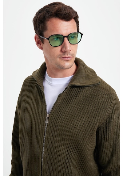 Tudors Erkek Slim Fit Dik Yaka Fermuarlı Haki Düz Hırka-42317 Haki