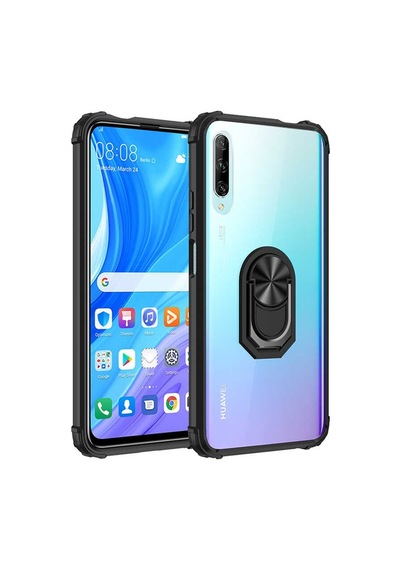 Huawei P Smart Pro 2019 Kılıf Arkası Şeffaf Kenarları Renkli Yüzüklü Tank Kapak Mola
