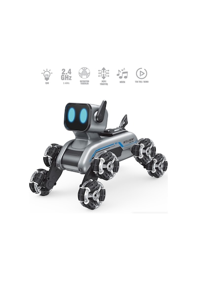 Robot Köpek Uzaktan Ve Bilekten Kumandalı Şarjlı 8 Teker Akrobat Robot Köpek Oyuncak Müzikli Ve Led Işık 2.4 Ghz Gri