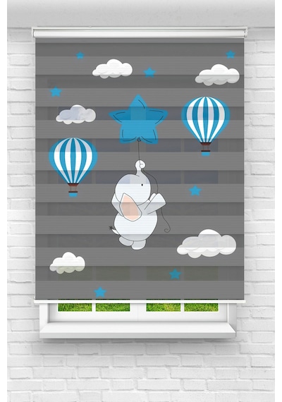 Perdecizade Enxboy Mavi Yıldızlı Fil Dijital Baskılı Zebra Perde-cocuk Odası-stor Perde Renkli