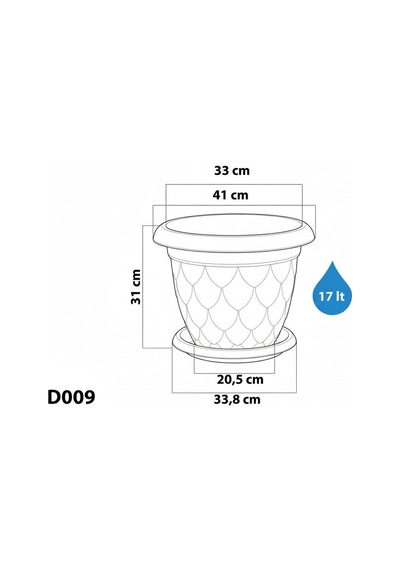So-d009 Damla Desen Saksı Takımı Tabaklı No:9 Yeşil 17 Litre 6 Adet