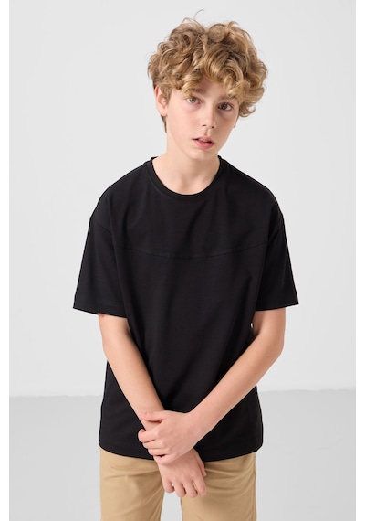 Siyah-koyu Bej Pamuklu Oversize Fit Dokuma Hafif Esnek Chino Erkek Çocuk Şort Takım - 11279 Siyah