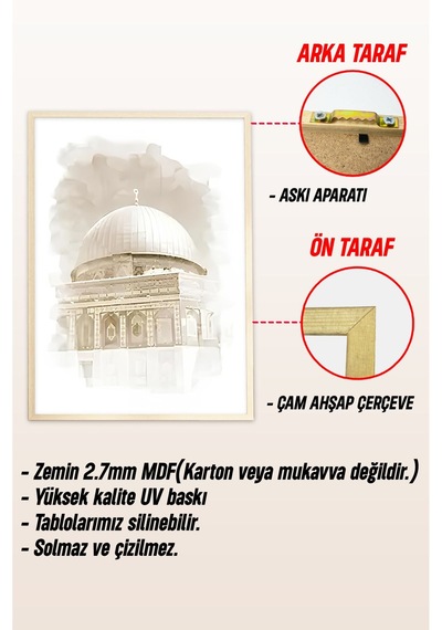 İslami 3'lü Tablo Seti Mescid-i Nebevî, Kâbe Ve Kubbetü S-sahra Crv1233 42 X 62