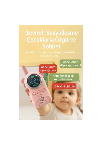Çocuklar Için Kamp Yürüyüş El Telsizi Şarj Edılebılır 3km Menzil Mavi Pembe
