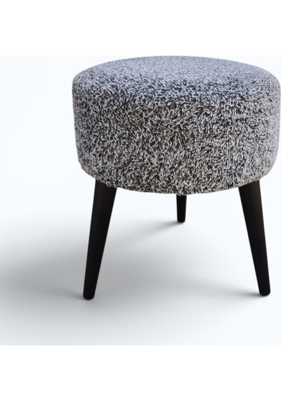 Kırçıllı Gri Welsoft Kumaş Yuvarlak Puf Ahşap Ayaklı Demonte Modern Puf Tabure 40x42 Cm