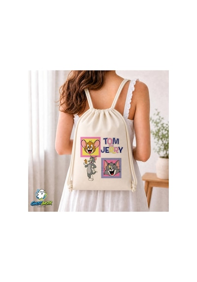 Ghostbastır Design Tom Ve Jerry Büzgülü Keten Çanta C343 Bej