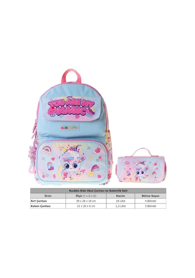 Kaukko Kids Magic Pembe Kız Çocuk İlkokul Sırt Çantası Ve Kalem Çantası Seti - Setkk-l5283c Çok Renkli