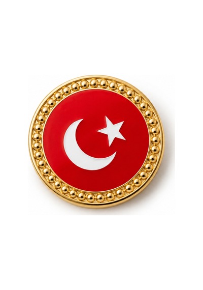 Türk Bayrağı Motifli Gold Kadın Broşu Zarif Hilal Yıldız Tasarımlı Yaka Broşu Açık Gri