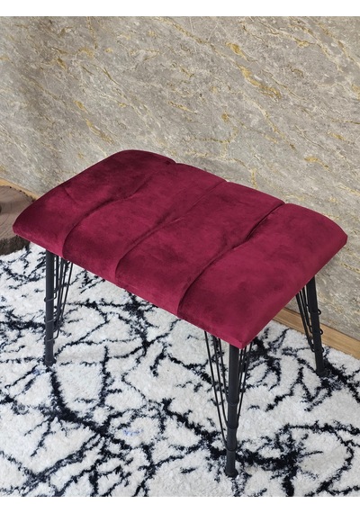 Zafir Metal Siyah Tel Ayaklı 60 Cm Puf Bench - Puf - Bench - Oturak - Mutfak Oturağı - Antre Oturağı Bordo