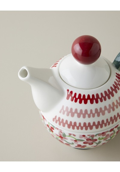Country Bloom New Bone China Demlik Seti 380 260 Ml Bordo-yeşil