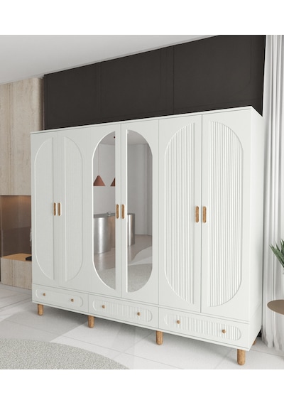 Soho 6 Kapaklı Çekmeceli Gardırop - Tamamı Mdf Beyaz
