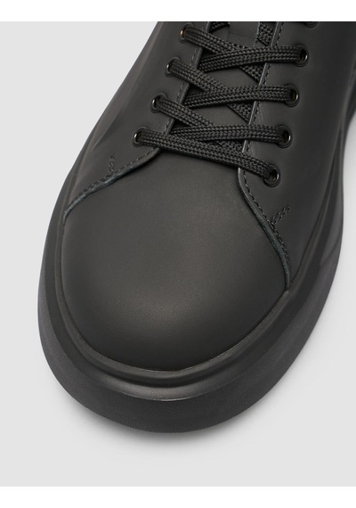%100 Nubuk Deri Siyah Erkek Sneaker Siyah