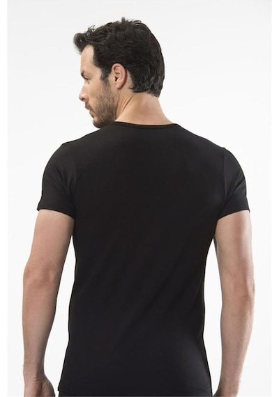 Cacharel 1402 V Yaka Erkek T-shirt - Siyah Siyah