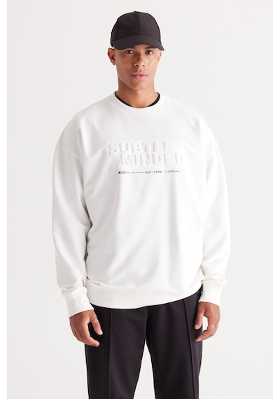 AC&Co / Altınyıldız Classics Erkek Ekru Oversize Bol Kesim Bisiklet Yaka Pamuklu Sweatshirt Ekru AC&Co / Altınyıldız Classics Erkek Ekru Oversize Bol Kesim Bisiklet Yaka Pamuklu Sweatshirt Ekru