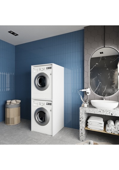 Babil Çamaşır Ve Kurutma Makinesi Dolabı Banyo Dolabı Beyaz Beyaz