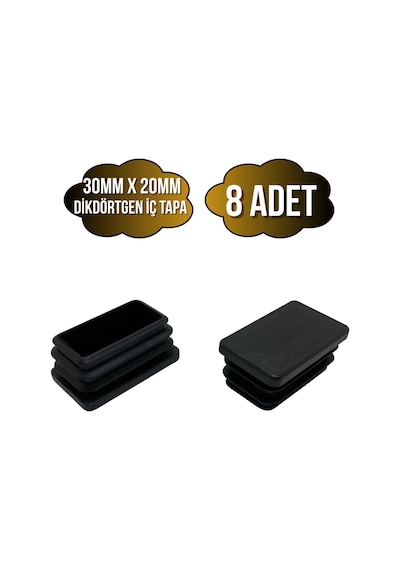 Dikdörtgen Demir Profil İç Tapa Geçme Plastik Ayak Geçme Koruma Plastiği 30mm X 20mm 8 Adet Siyah Siyah