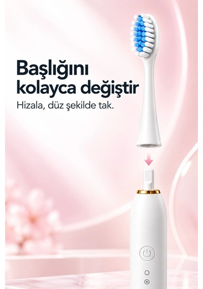 Exenar - Pembe - Şarjlı Elektrikli Diş Fırçası Dupont Yumuşak Kıllı 6 Mod 4 Yedek Başlıklı Ipx7 Su Geçirmez
