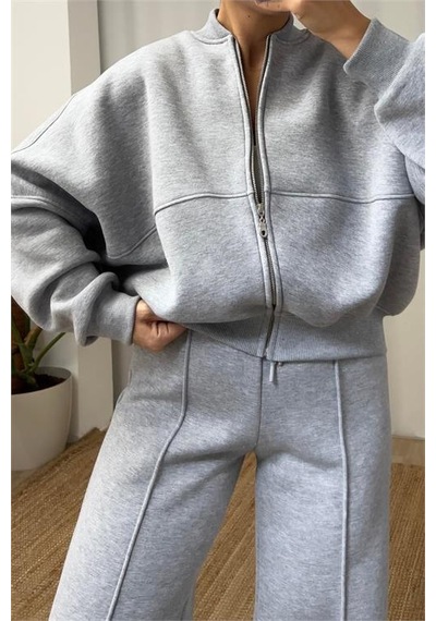 Neşeli Butik Kadın Şardonlu Üç İplik Eşofman Takımı Gts018 - Gri Melanj GRİ MELANJ