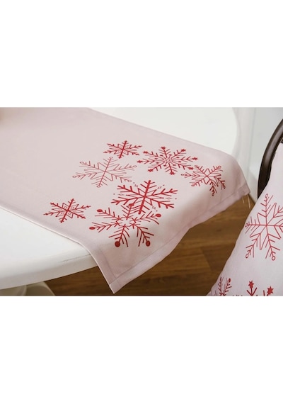 Kartanesi Baskılı Kumaş Beje Kırmızı Runner Kırlent Seti 3 Parça 135x50 Cm 1375 Bej