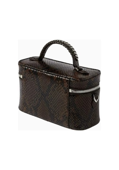 Stella Mccartney Python Desenli Shaggy Deer Vegan Deri, Lüks Zincir Detaylı Kozmetik Ve Omuz Çantası Kahverengi