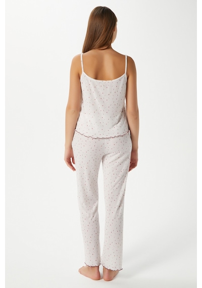 Ritnice Kadın June Askılı Ekru Minik Çiçekli Alt Üst Pijama Takımı