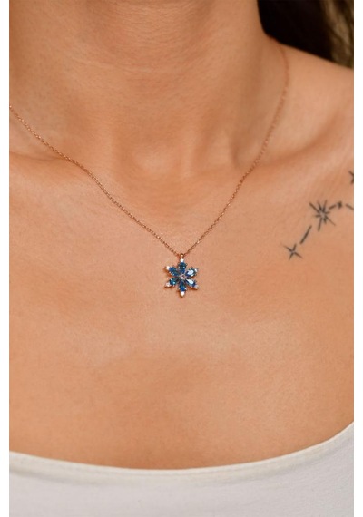Roza Silver Akuamarin Taşlı Rose Lotus Çiçeği Gümüş Kolye Rn10228