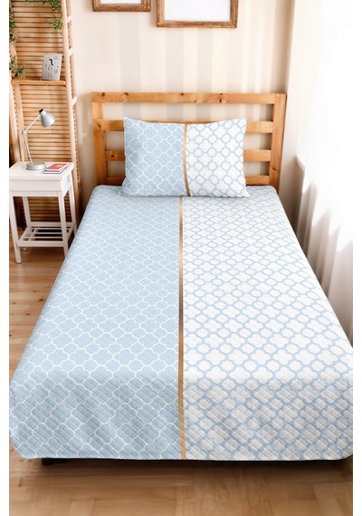 Mavi Geometrik Modern Genç Odası Tek Kişilik Pike Takımı - Beyaz Kapitone Yatak Örtüsü 160x220 Cm Kadife Defne Rüyası