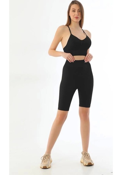 Siyah Mı Emay 3921 Soft Seamless Ripli Tayt Yoga Takımı Çok Renkli