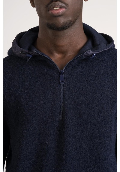 Regular Fit Kapşonlu Yan Fermuarlı Cepli Peluş Sweatshirt Lacivert