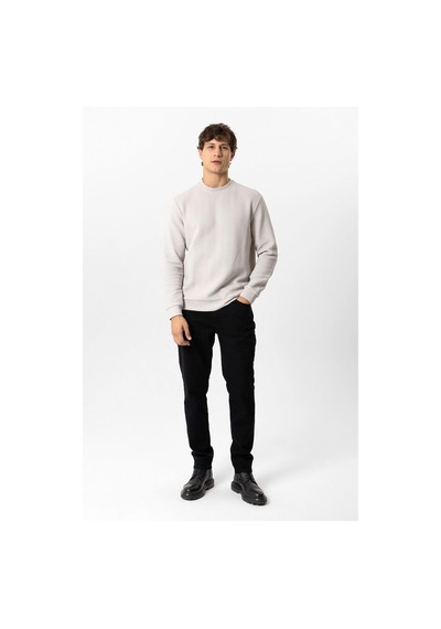 Backandbond Açık Gri Regular Fit Pamuklu Desenli Bisiklet Yaka Sweatshirt