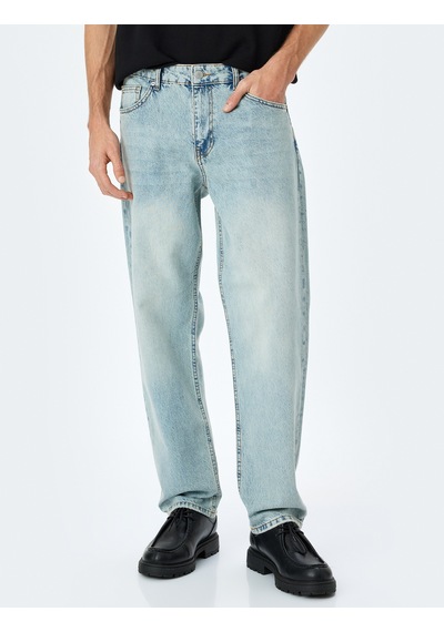 Koton Normal Bel Pamuklu Vintage Straight Fit Kot Pantolon Petrol 5sam40063ıd Petrol