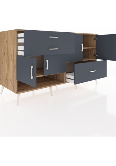 Kronos Konsol 3 Raflı 3 Çekmeceli 4 Kapaklı 176x59x99 Çam-antrasi Çam-antrasit