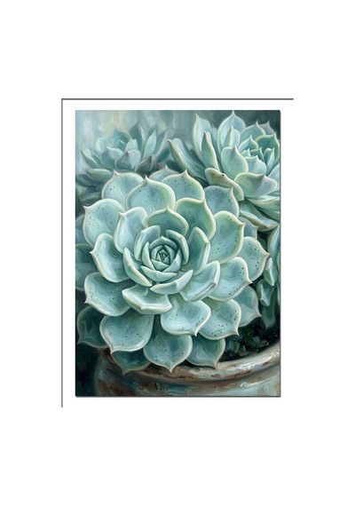 Echeveria Sukulent Mavi Yeşil Yaprak Dekoratif Kanvas - Mdf Ahşap Tablo