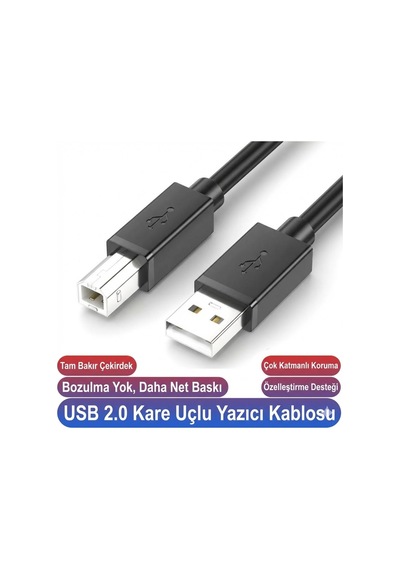 Type-a To Type-b Usb 2.0 Yazıcı Kablosu 5mtr Printer Tarayıcı, Fotokopi İçin Kare Uçlu Veri Kablosu